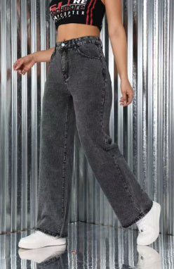 High-waisted, straight-leg embroidered jeans