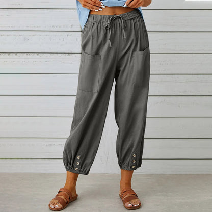 Cotton and linen drawstring pants
