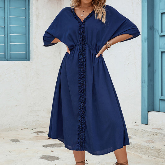 Robe longue de couleur unie