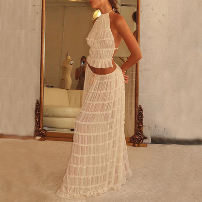 Ensemble 2 pièce robe sexy sans manches, dos nu