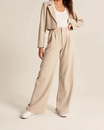 Casual high waisted straight wide leg pants