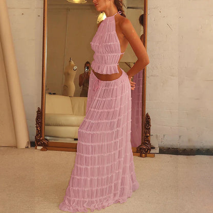 Ensemble 2 pièce robe sexy sans manches, dos nu